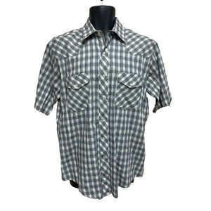 Roper Mens Western Shirt Size Medium Short Sleeve Pearl Snap Gray Plaid Casual